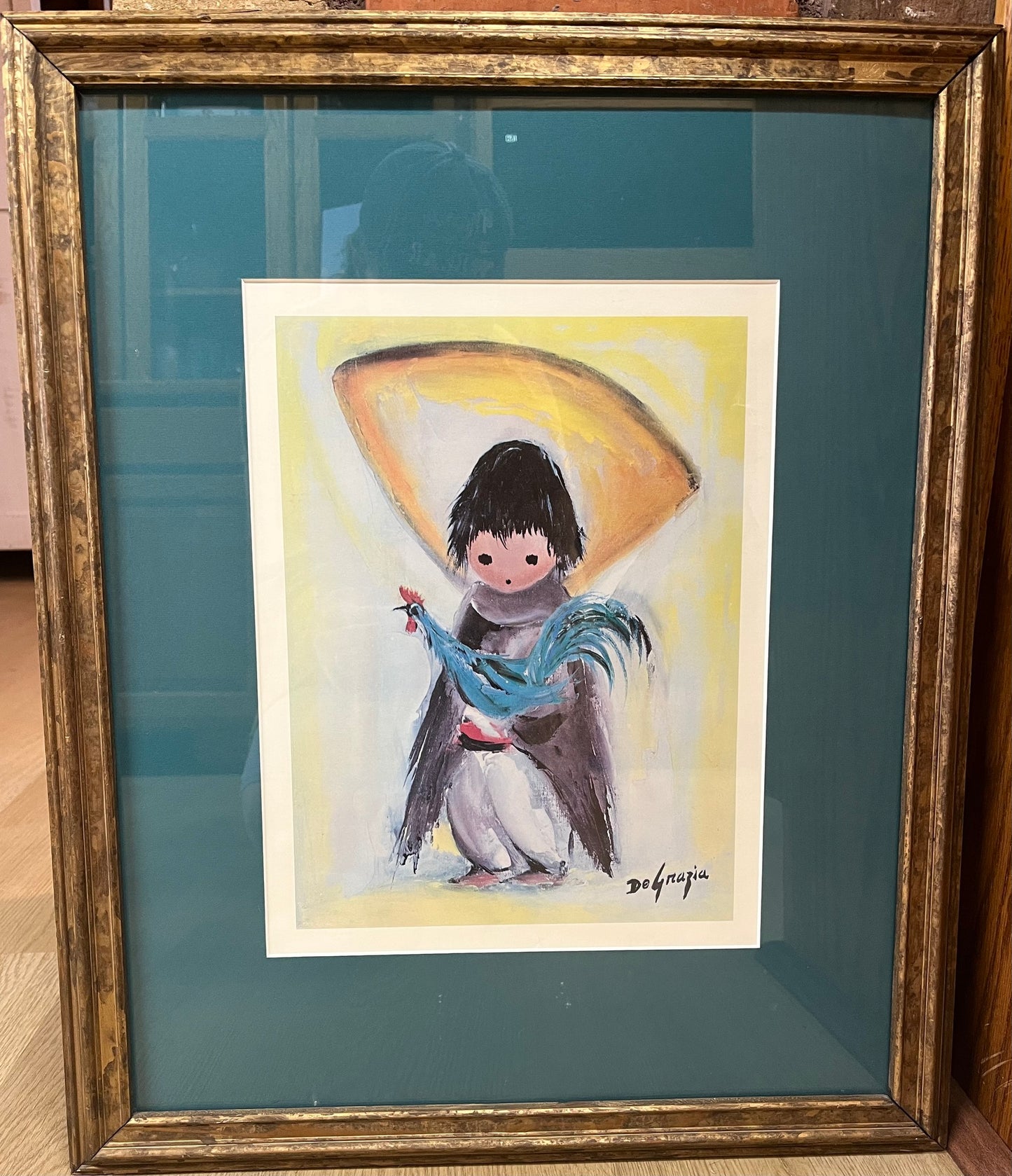 1967 Ted DeGrazia "Boy with Rooster" Signed & Matted Framed Print