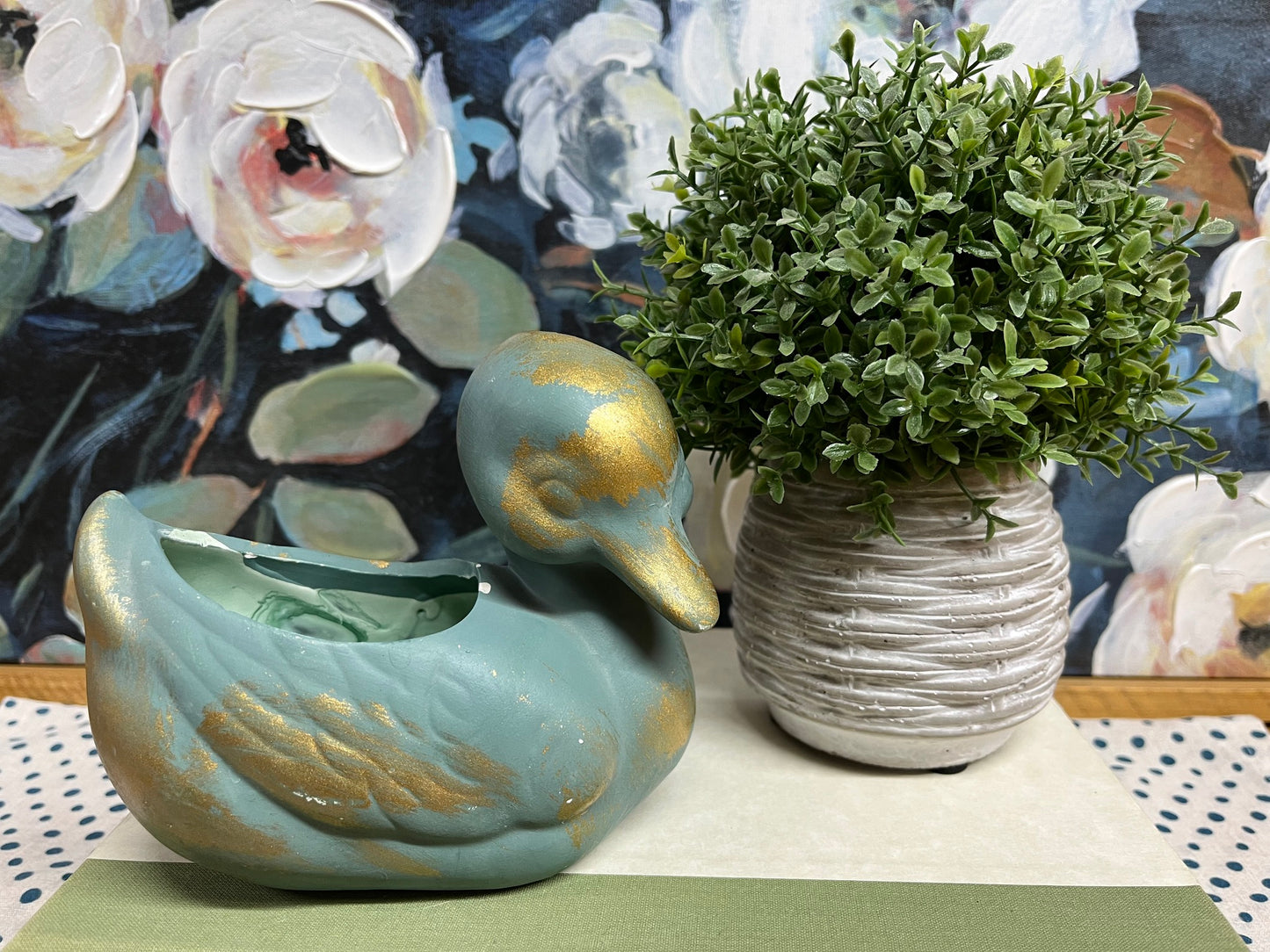 Vintage Ceramic Darling Duck Planter & Scrubber Holder