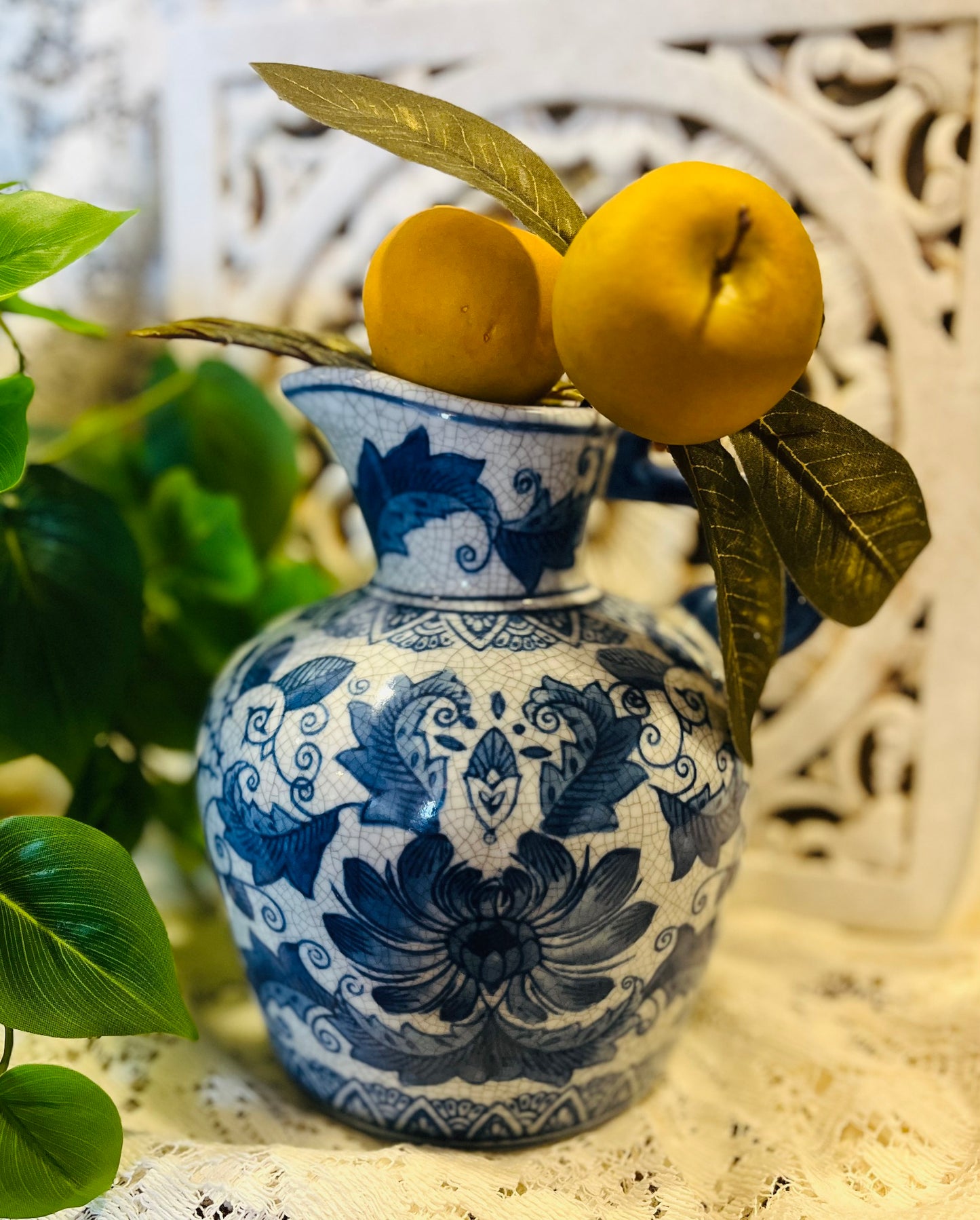 1930s Dechang Taoci Cobalt Blue Porcelain Floral Pitcher