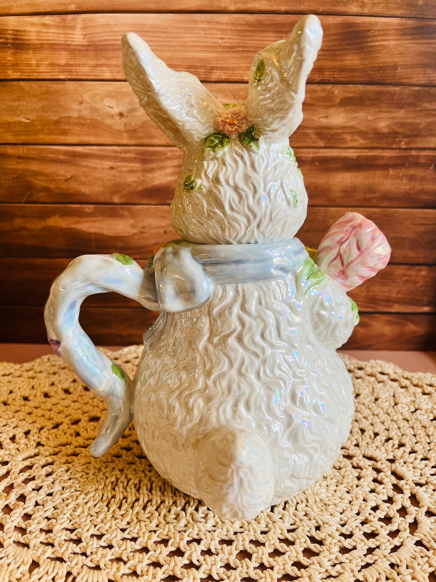1990s-2000s Bella Casa by Ganz Iridescent Bunny Ceramic Teapot