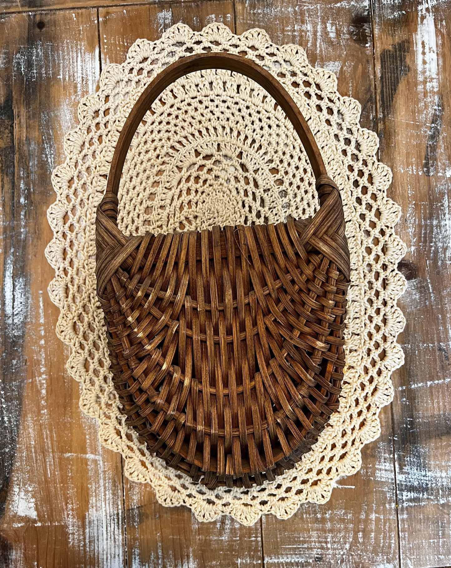 Rustic Wicker Wall Basket with Bentwood Handle
