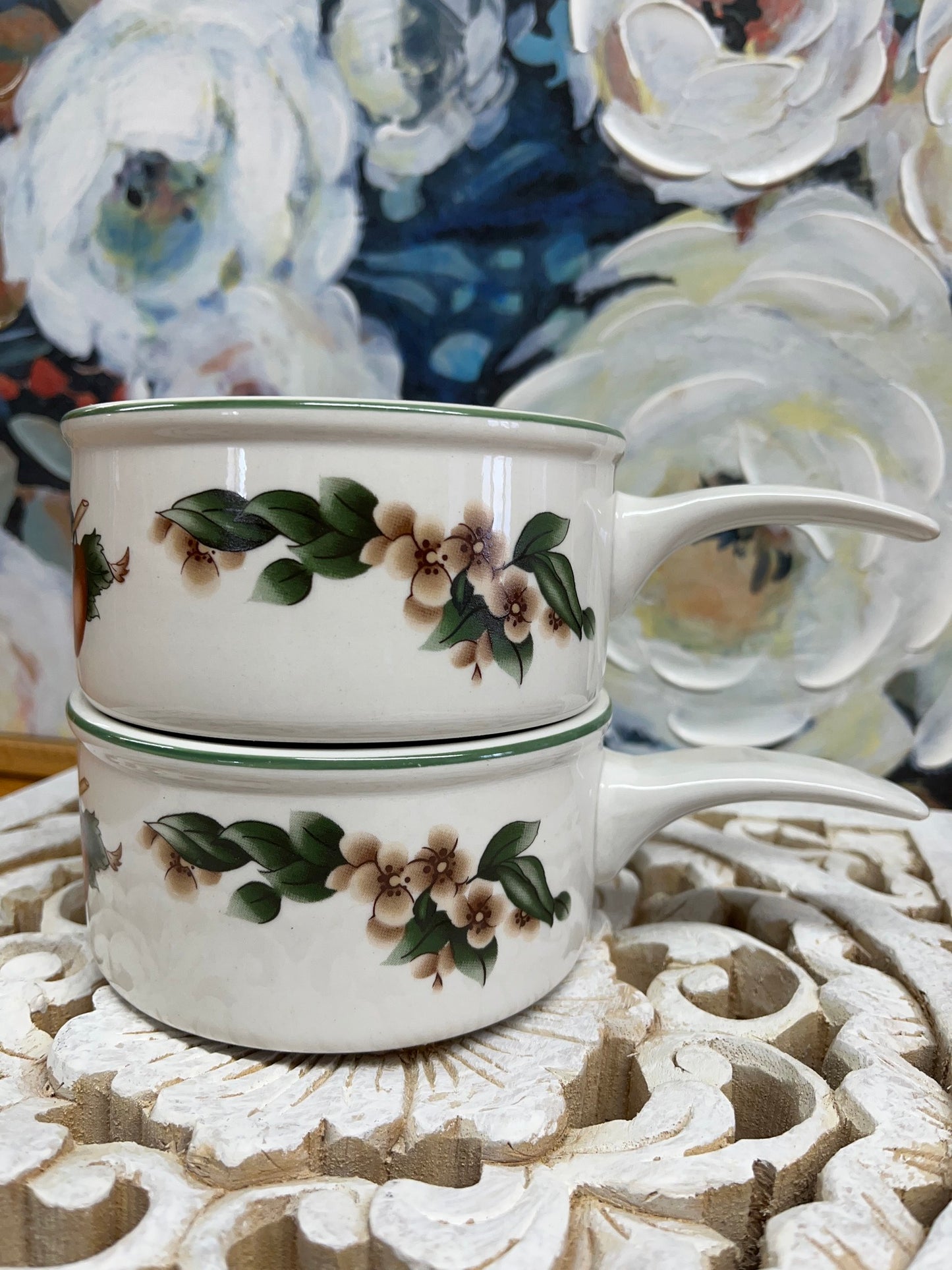 1990s "The Cades Cove Collection" Stoneware Onion Soup Bowls