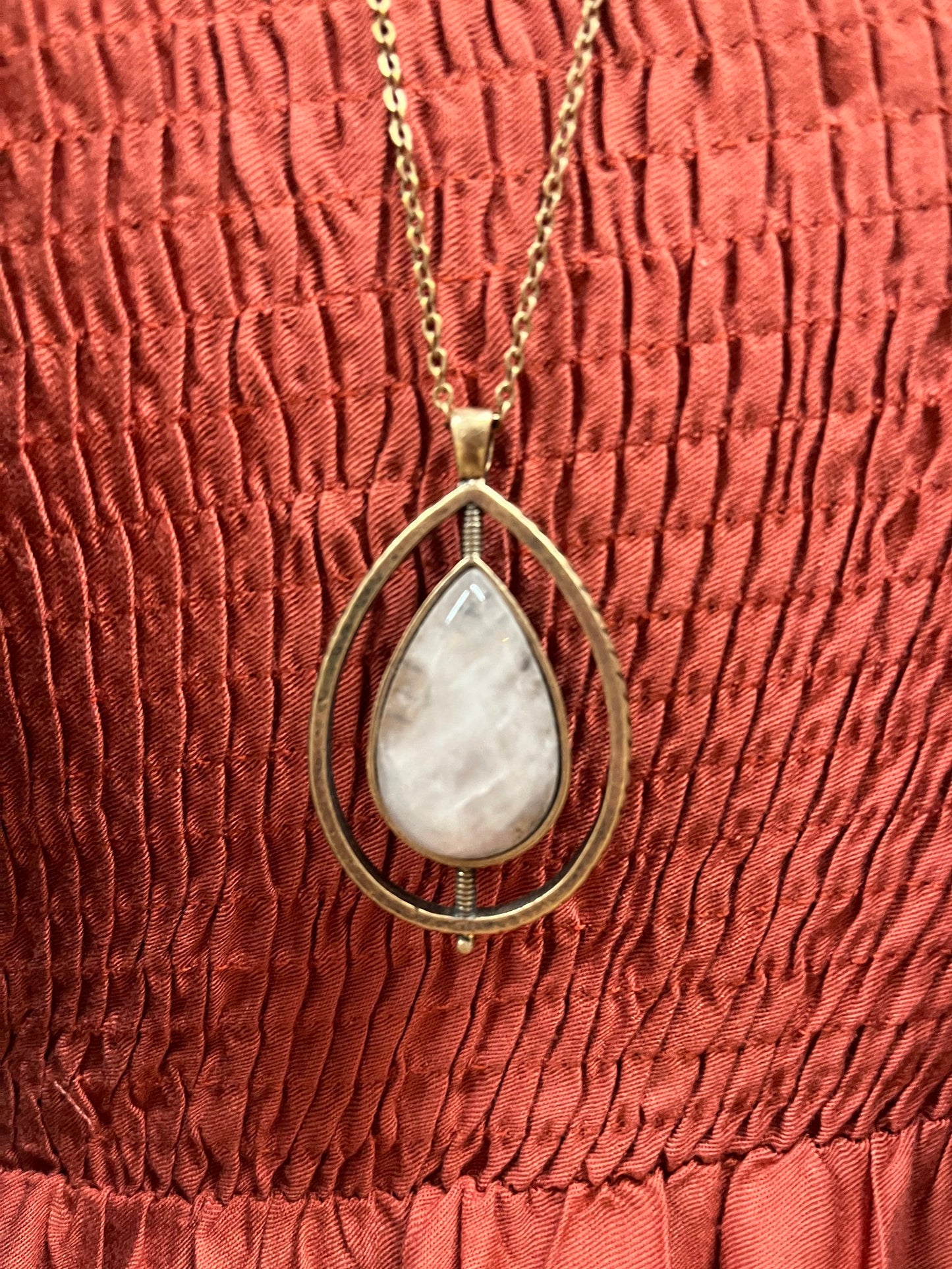Stella & Dot Brass-Tone Rose Quartz-Style Teardrop Pendant Necklace