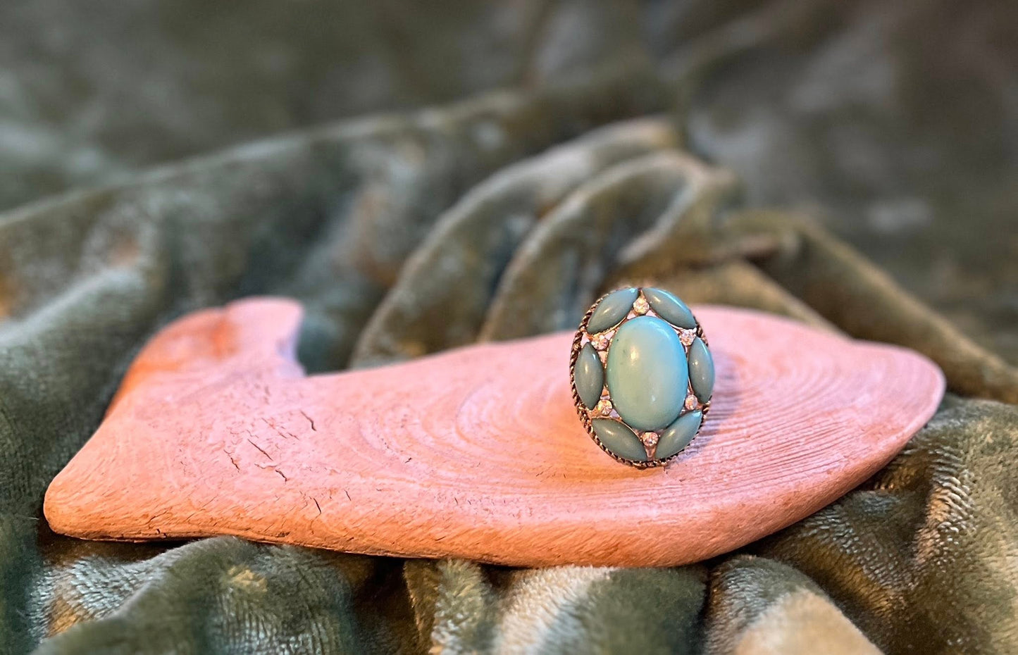 Faux Turquoise & Crystal Cluster Elastic Ring