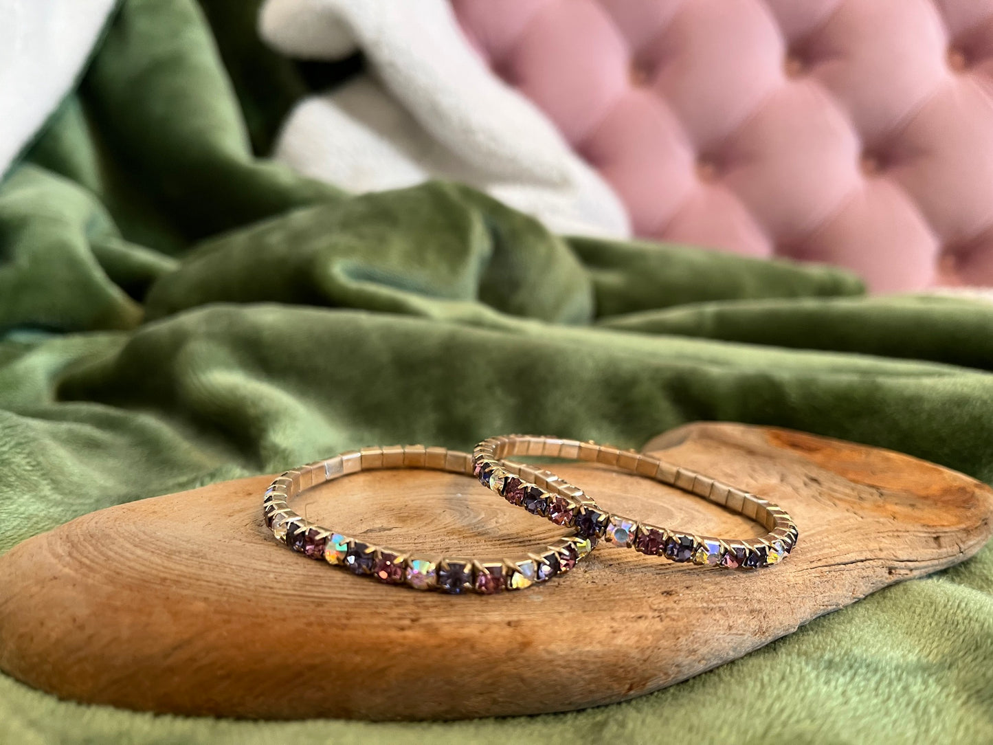 Gold-Tone & Pastel Rhinestone Stretch Bangle Set