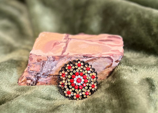 1960s–1970s Japanned Metal & Autumnal Rhinestone Brooch-Pendant