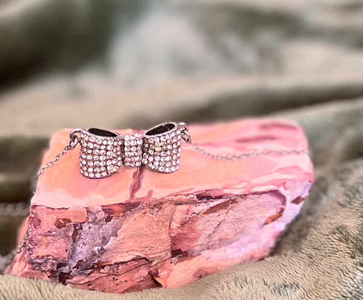 Silver-Plated Pave Rhinestone Bow Pendant Necklace