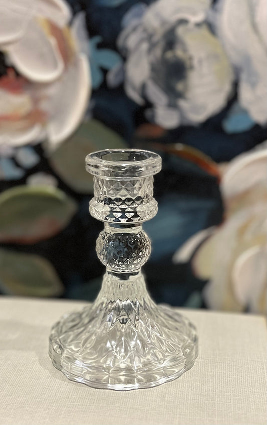 Mid-Century Scalloped Pressed Glass Taper Candleholder