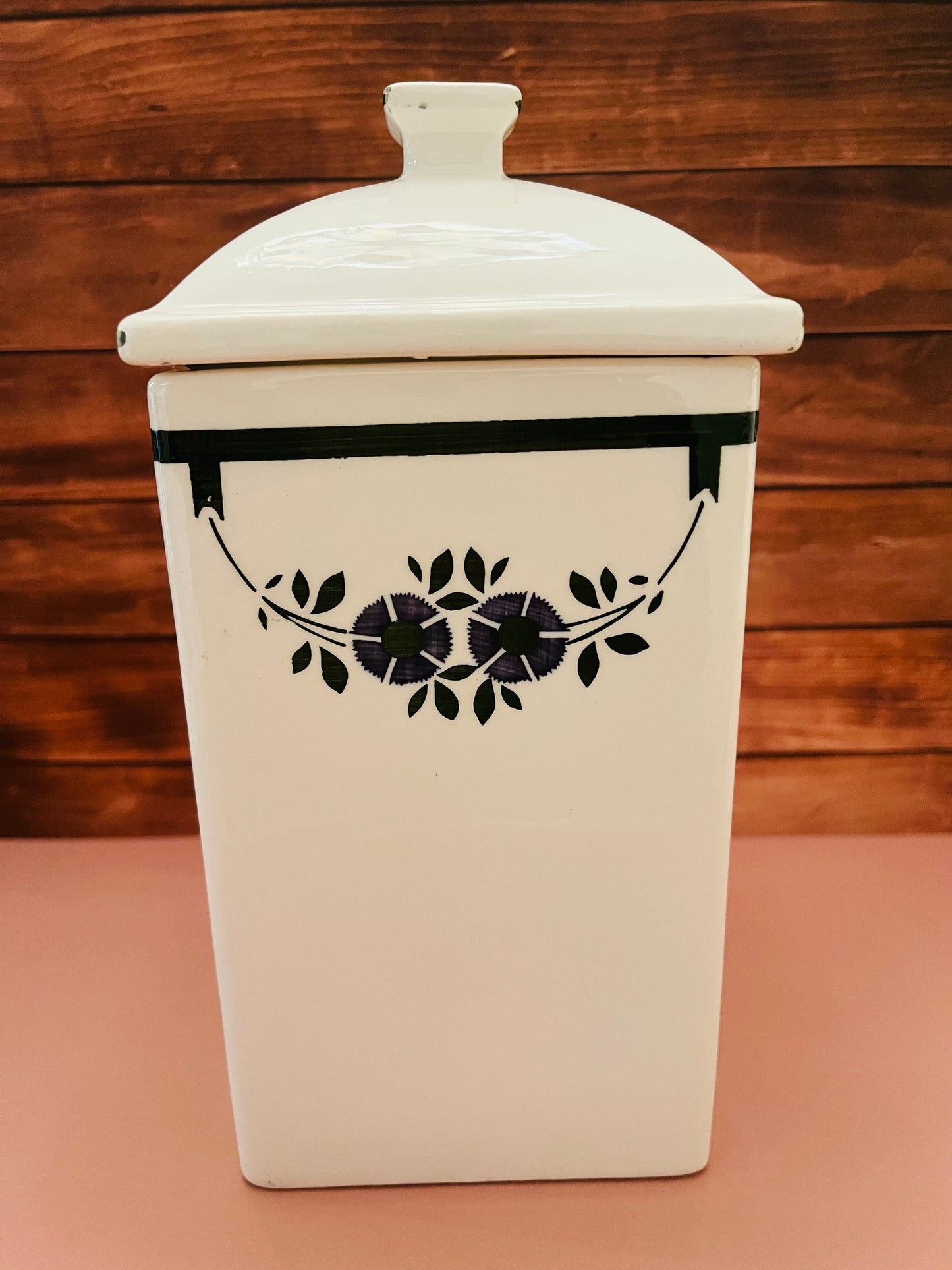 1920s German Floral Porcelain & Olive Trim Tea Canister