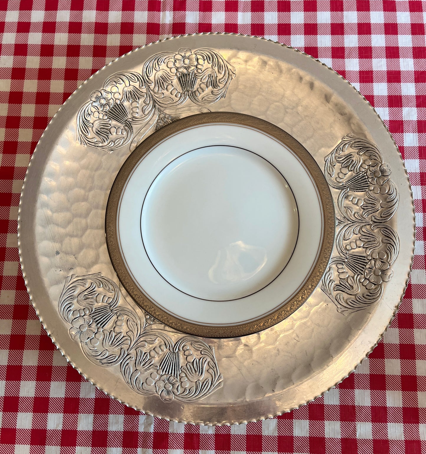 1950s Hand-wrought Hammered Aluminum Lazy Susan