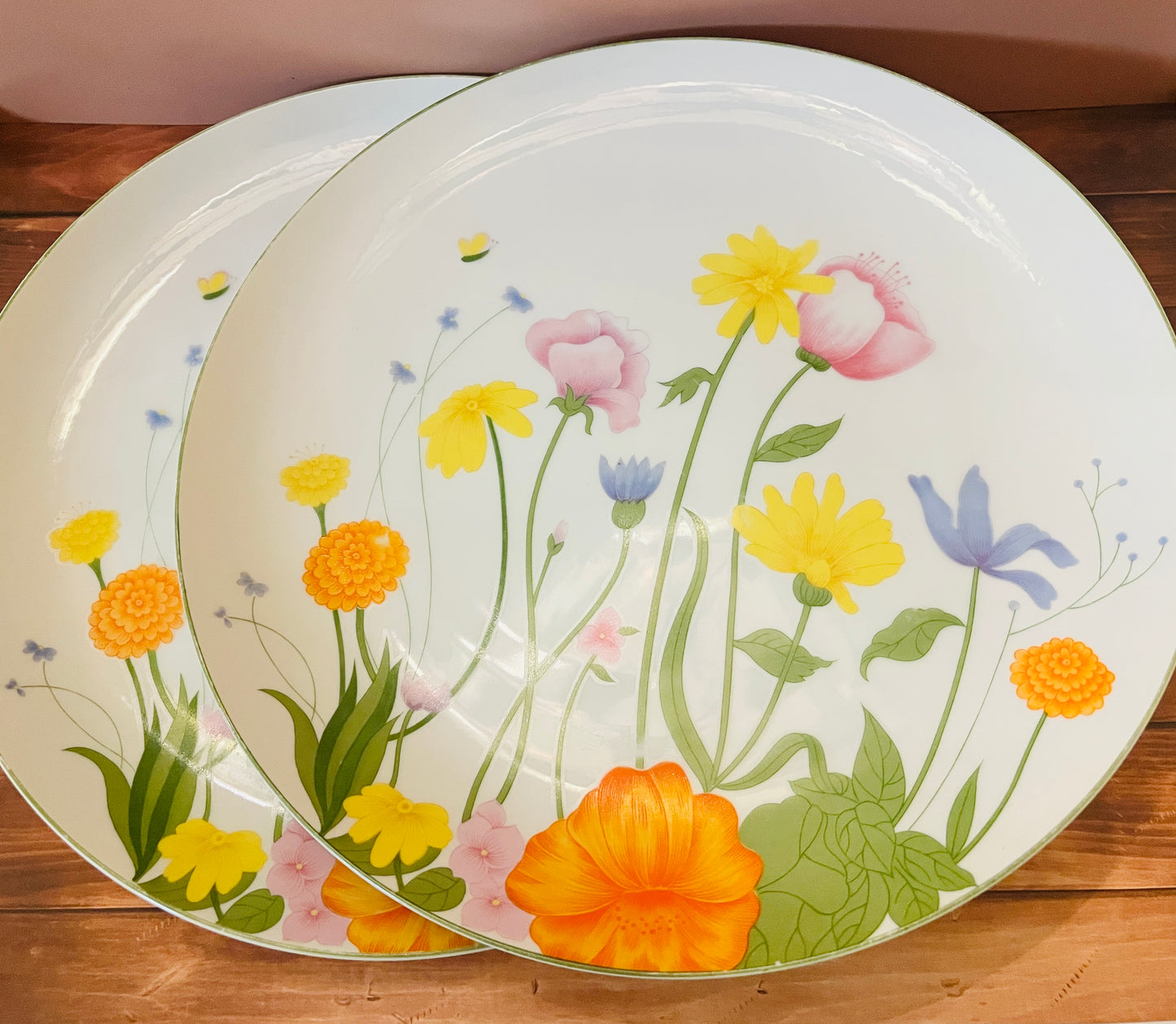 1970s-1990s Seymour Mann "Springtime" Floral Ceramic Decorative Plates (Set of 2)