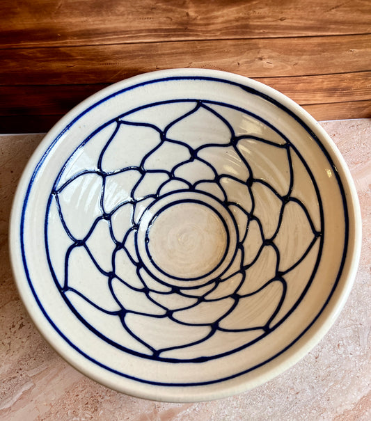 Artist Signed Pottery | "Fish Net" Stoneware Bowl