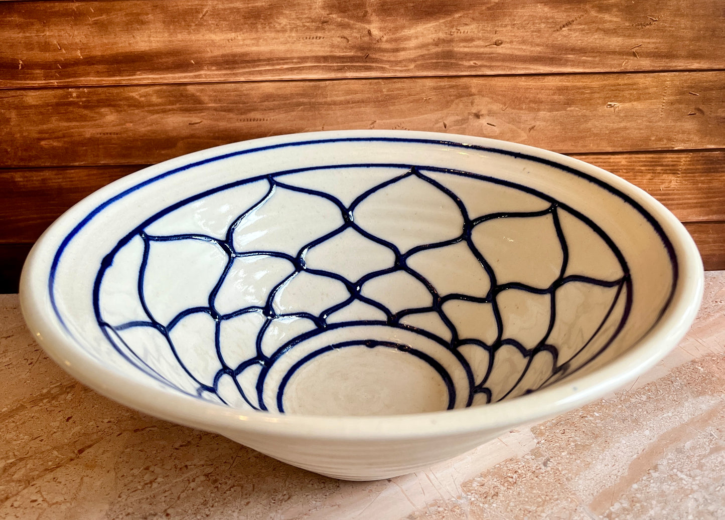 Artist Signed Pottery | "Fish Net" Stoneware Bowl