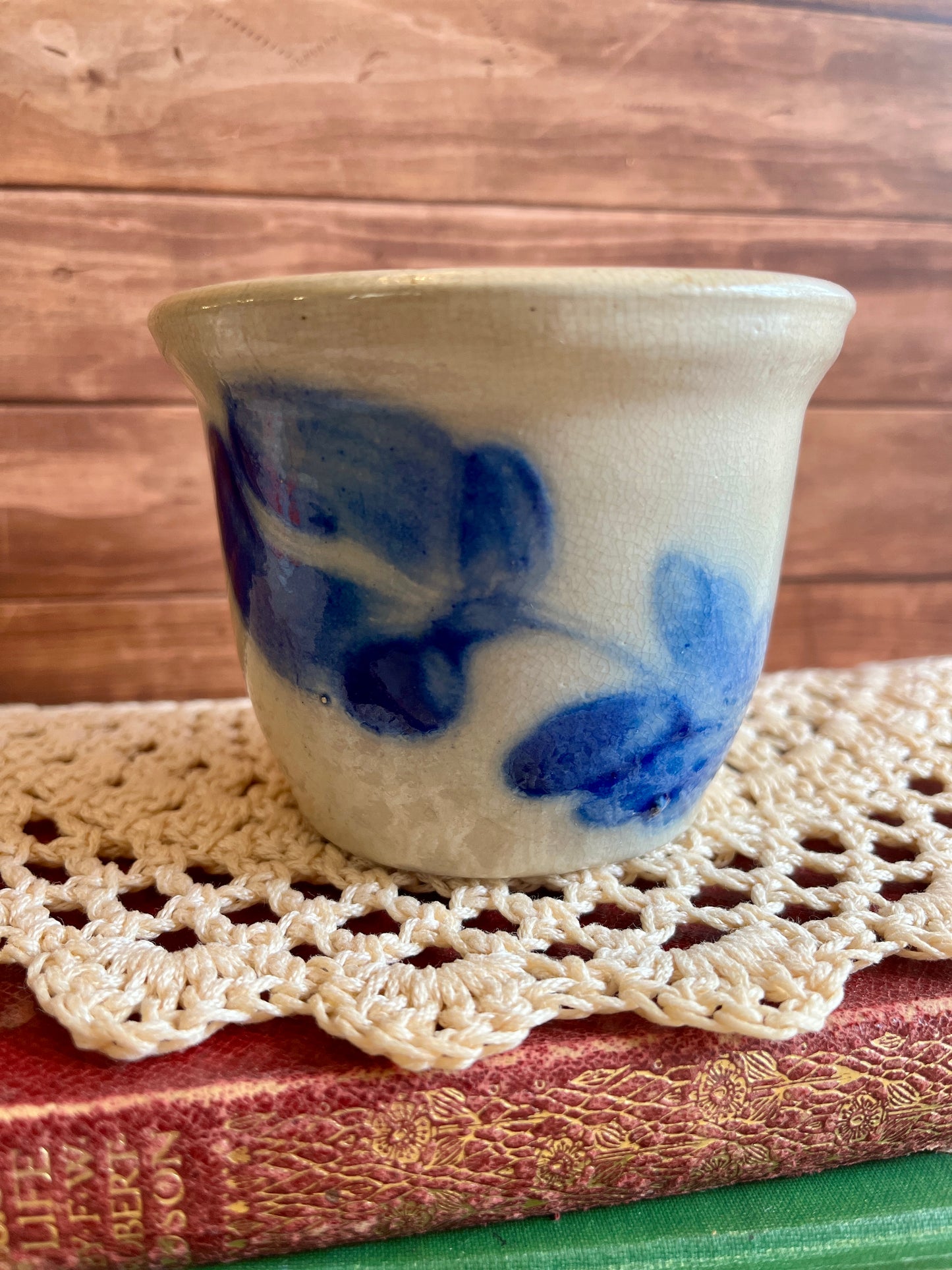 Vintage Glazed Stoneware Tulip Salt Crock