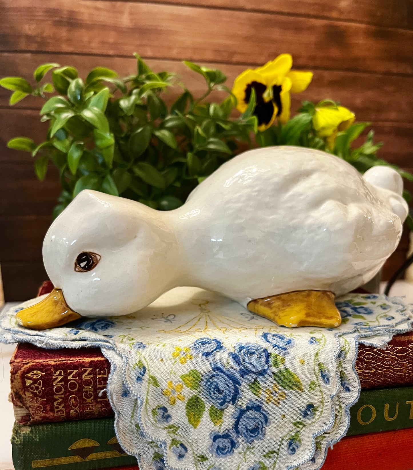 Vintage Folk Art Hand-Painted Ceramic Duck