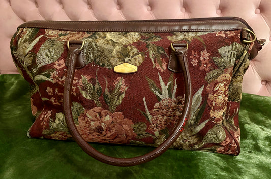 Vintage Ricardo Beverly Hills Floral Tapestry Weekender
