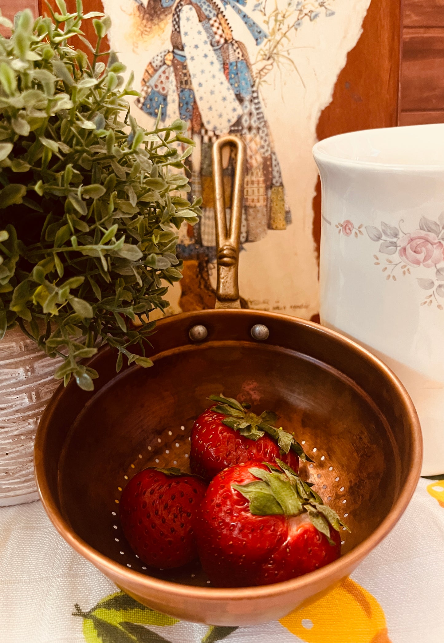 Copper and Brass Mid-Century Berry Colander