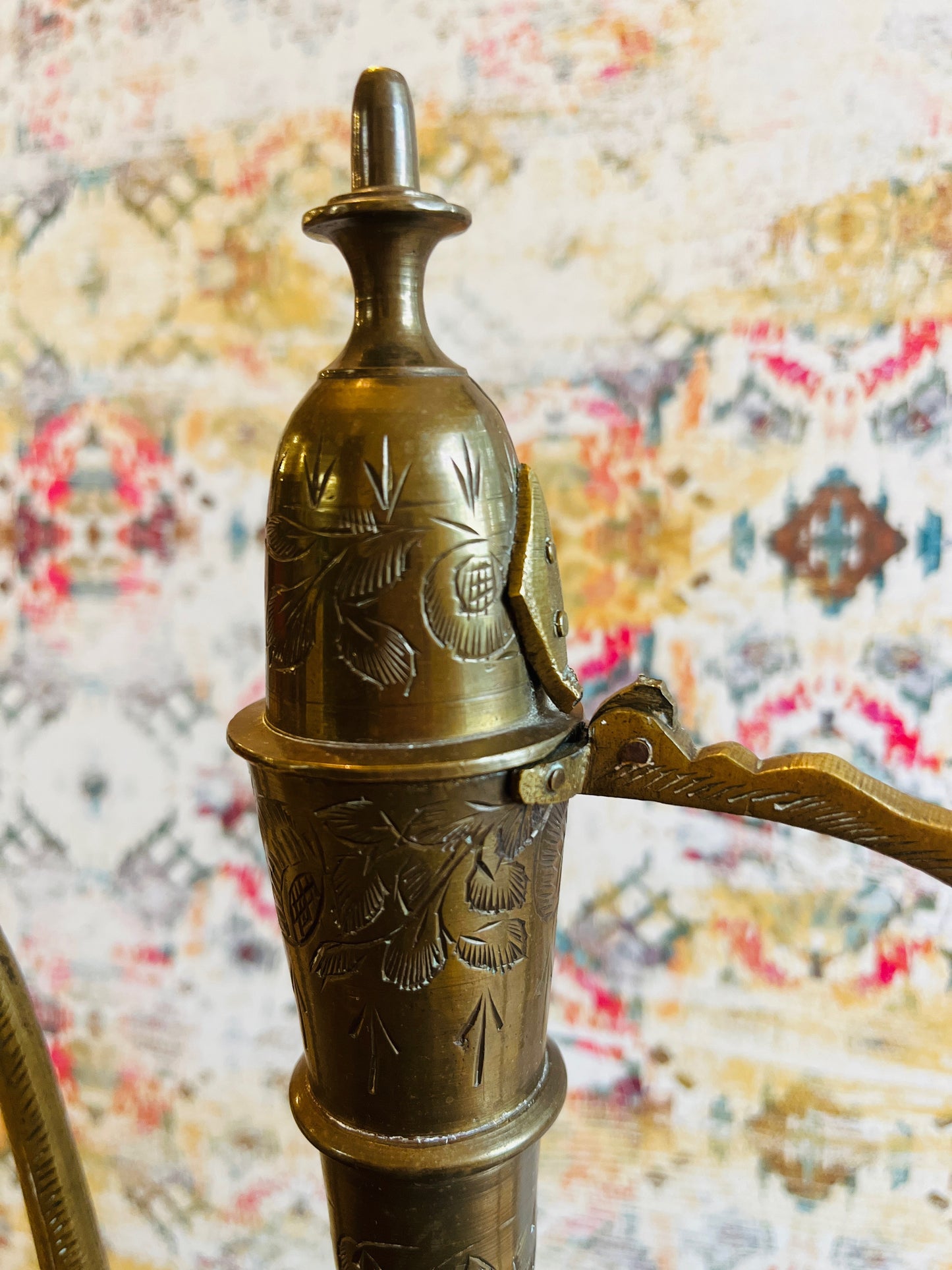 Mid-Century Indian Hand-Etched Brass Aftaba Teapot
