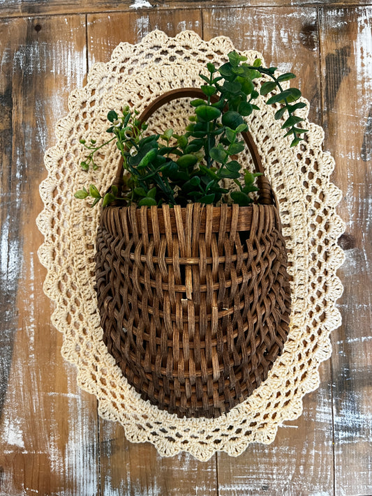 Rustic Wicker Wall Basket with Bentwood Handle