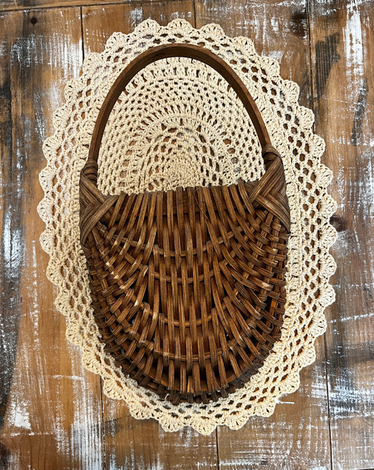 Rustic Wicker Wall Basket with Bentwood Handle