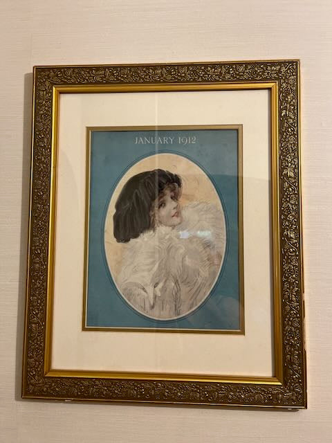 Antique Delineator Framed Artwork: Female Subject (January 1912 edition)