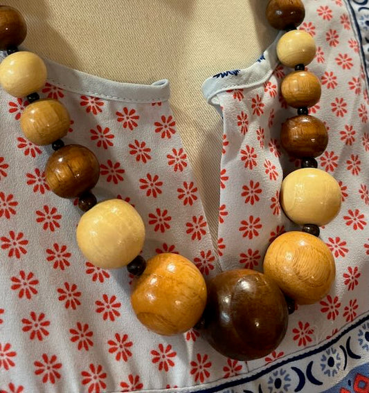 Vintage Bohemian Wooden Bead Necklace